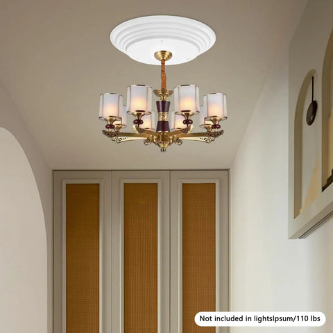 Heavy Duty Electric Hoist Lift System For Chandeliers 2 In 1 Switch Holds 110 Lbs White Metal chandelier with six lights.