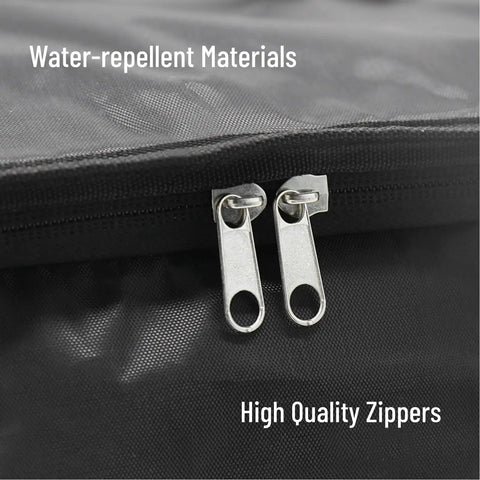 Close-up of high-quality zippers on Massive Capacity Travel Hanging Packing Cubes Organizer with water-repellent material
