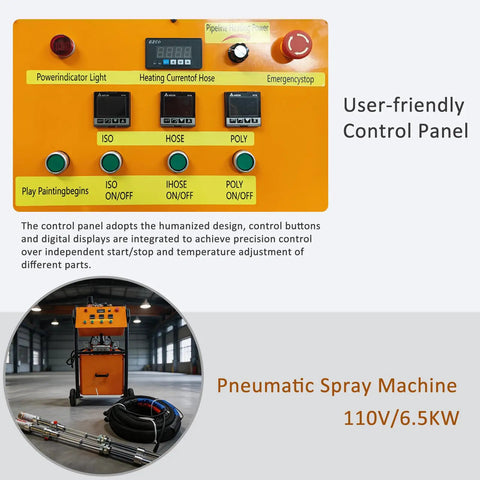 Industrial Grade High Pressure Polyurethane Foam Spray Machine With No Sweat Dual Pressure Gauges And Rapid 6.5KW Heating System For Wall Roof Insulation And Cold Storage Tank Foaming 110V control panel close-up with buttons and digital display