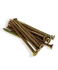 Contractor Favorite Heavy Duty Wood Construction Screws Size Nine By Three Inch featuring self drilling tips and Torx drive in a bulk pile.