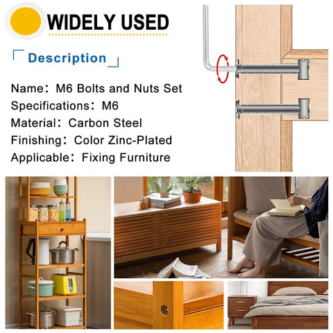 54 Piece Crib Screws And Nuts Kit With Hex Socket Cap Screws, Barrel Nuts, And Wooden Dowels for DIY furniture repairs and assembly.