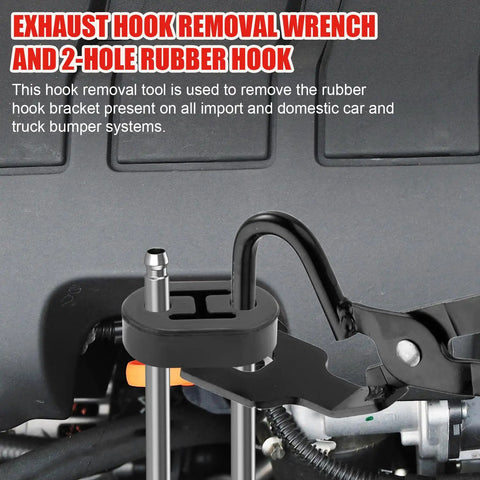Get The Job Done Right With Heavy Duty Exhaust Hanger Pliers Plus Four Premium Rubber Hooks For Cars And Trucks No More Messy Muffler Fixes Or Broken Parts This Ultimate Auto Kit Makes Repairs Super Easy And Totally Satisfying., heavy duty exhaust hook removal wrench with 2-hole rubber hook on car muffler