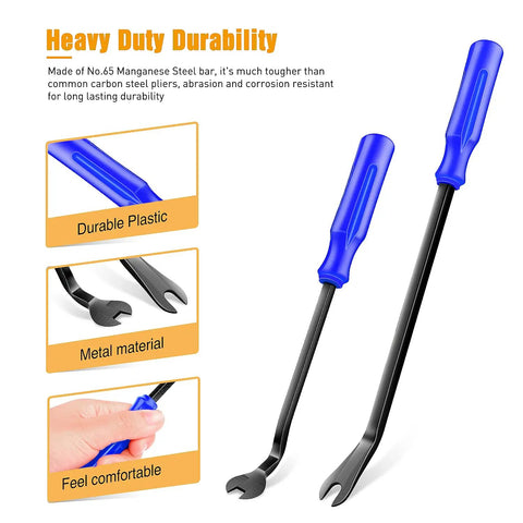Three Piece Auto Trim Removal Tool Set with blue no-scratch pry tools showing durable metal and plastic materials.