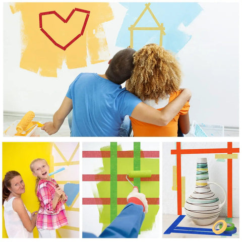 Six Pack Colored Masking Tape 0.94 Inch Wide By 60 Yards Each used for painting and decorating in vibrant rainbow colors.