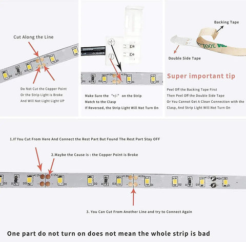 Instruction diagram for Motion Activated LED Strip Light Kit With Adjustable Time Delay And Lux, 19.7Ft to Illuminate Gun Safe.