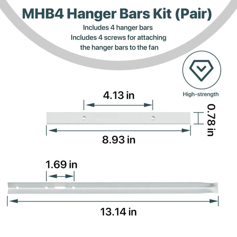 Heavy Duty Ventilation Fans Hanger Bar Kit For InVent Series Bath Exhaust Fans includes dimensions and high-strength icon