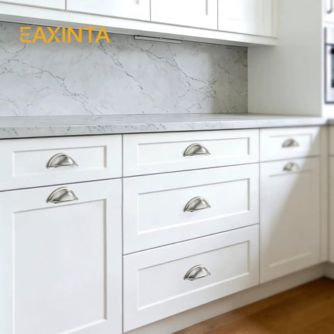 White kitchen cabinets with 10 Pack 3 Inch Drawer Pulls Brushed Satin Nickel Cabinet Handles Cup Pulls Hole Center Kitchen Hardware