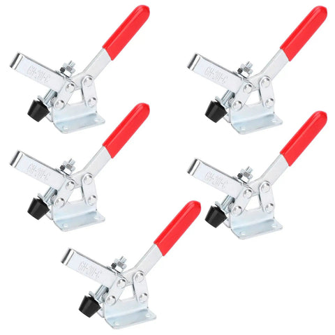 Heavy Duty Quick Clamp 5 Pack Set For Welding And Auto Works With Galvanized Steel Build, High Grip Power Up To 400 Lbs in red handle design