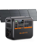 Portable Solar Generator Kit With 2304Wh LFP Battery, 200W Foldable Solar Panel, front view displaying outlets and solar panel
