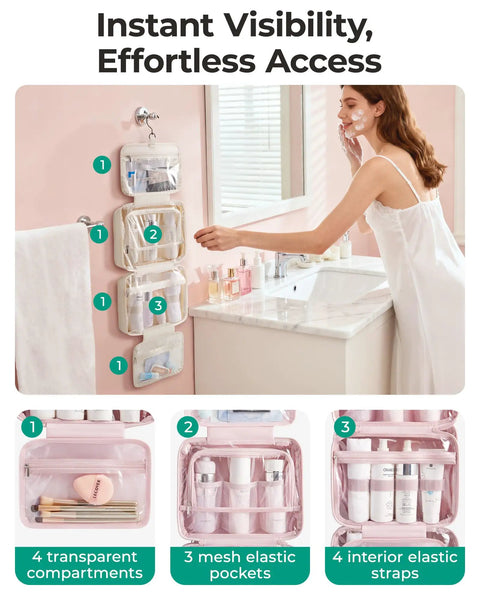 Travel Toiletry Bag For Women With Hanging Hook ✓