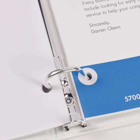 Self-Adhesive 3 Hole Reinforcement Labels for One Quarter Inch Holes on paper in binder, durable poly-vinyl, 200 labels
