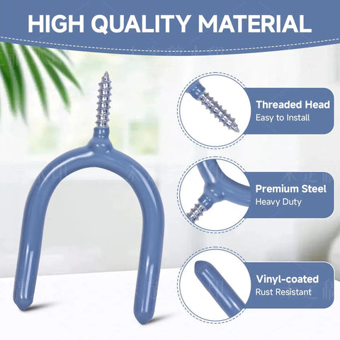 Heavy Duty Steel U Hooks 12 Pack With Anti Slip Coating for garage storage, showing hook with vinyl coating and threaded head.