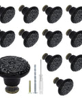 12 Pack Black Ceramic Kitchen Cabinet Knobs Set With 34mm Diameter And 30mm Height Includes Two Screw Sizes And Mini Screwdriver For Easy Install on floral knobs