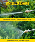Close-up of adjustable nozzle on 2-Gallon Stainless Steel Hand Pump Sprayer with water stream options for gardening use.