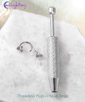 20G Butterfly Horseshoe Nose Ring Hoop With Push Pin Ends Taper Ball Grabber Tool 316L Surgical Steel CZ Clear Jewelry Set