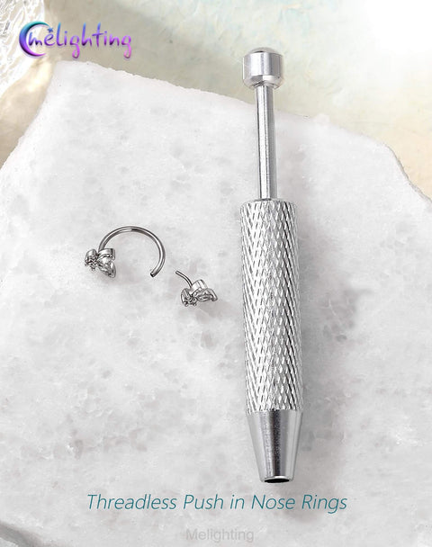 20G Butterfly Horseshoe Nose Ring Hoop With Push Pin Ends Taper Ball Grabber Tool 316L Surgical Steel CZ Clear Jewelry Set