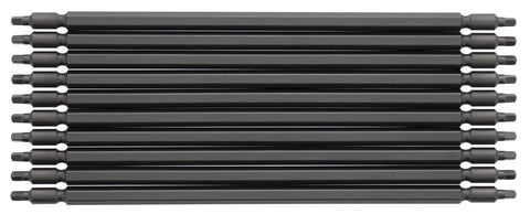 Set of ten black square bits for Bulletproof Speed Driver Auto Feed Screw Gun Coil Kit, designed for durability and reliability.