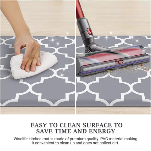 Anti Fatigue Kitchen Mat Cushioned Comfy Ergonomic Comfort Floor Mat Non Slip Waterproof For Kitchen Sink Laundry Home Office Grey 17.3 Inch By 28 Inch Great For Standing Tasks And Long Cooking Sessions being cleaned with cloth and vacuum