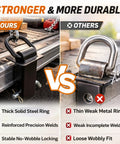 Comparison of Beefy Heavy Duty Trailer Stake Pocket D Ring with solid steel and competitor with thin metal
