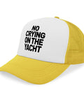 Yellow Breathable Trucker Hat For Men, Dope Athletic Cap Built For Sports And Outdoor Adventures, front view with text