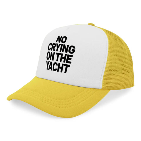 Yellow Breathable Trucker Hat For Men, Dope Athletic Cap Built For Sports And Outdoor Adventures, front view with text