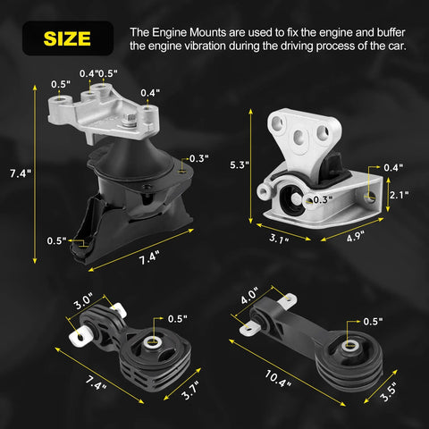 Honda Civic Engine Motor Mount 1.8L 2006-2011 Automatic Transmission Direct Fit OEM Quality Replacement dimensions