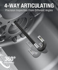 Four Way Articulating Borescope with Dual Lens Endoscope, 0.24in probe inspecting engine, showcasing 4-way articulation.