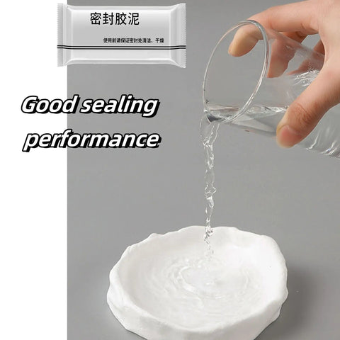 Tough As Nails Waterproof Sealant Clay For Quick Fix Wall And Drain Patching White Two Pack showing water sealing demonstration.
