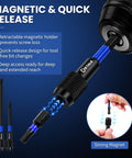 Beefy 14 Piece 1/4 Inch Impact Socket Adapter Kit With Universal Joints And Angle Drill Attachment Includes 8 Extension Bars From 65mm To 150mm Retractable Magnetic Bit Holder Heavy Duty Versatile Driver Accessory Set, magnetic quick-release holder