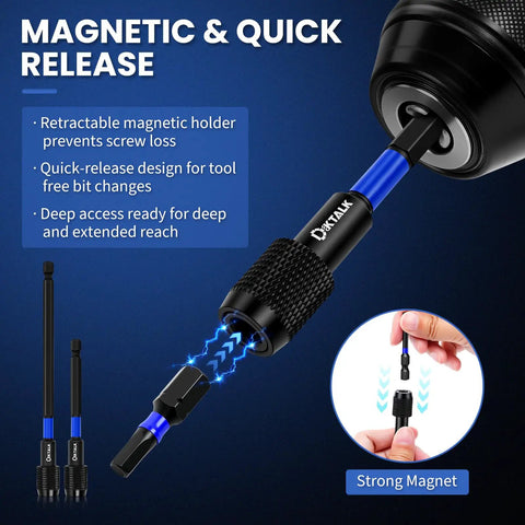 Beefy 14 Piece 1/4 Inch Impact Socket Adapter Kit With Universal Joints And Angle Drill Attachment Includes 8 Extension Bars From 65mm To 150mm Retractable Magnetic Bit Holder Heavy Duty Versatile Driver Accessory Set, magnetic quick-release holder