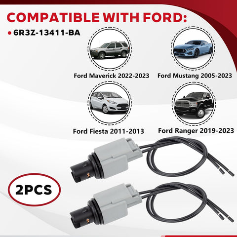 Side Marker Light Socket Harness For Ford Fiesta 2011 2013 Maverick 2022 2023 Mustang 2005 2023 Ranger 2019 2023 4 Lamp Bulb Replacement OE 6R3Z-13411-BA Plug And Play Pigtail Kit with compatibility chart