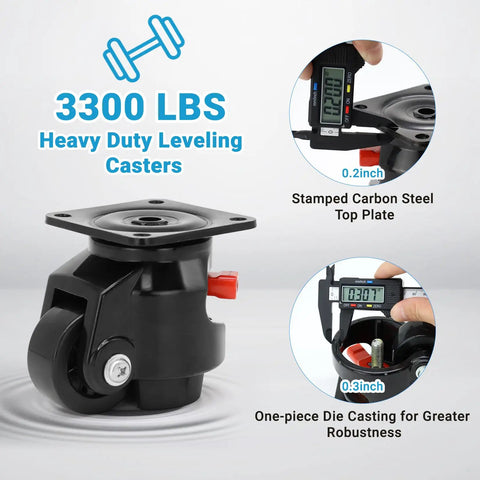 Top Shelf Leveling Casters Set Of 4 Beast Mode Ratchet Arm Base With 3300 Lbs Capacity showing a heavy-duty caster with a stamped steel top plate.