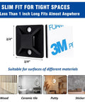 Heavy Duty Self Adhesive Cable Zip Tie Mount Kit with Fifty Sets of Three Quarter Inch Mounts shown with 3M adhesive backing suitable for wood, ceramic tile, putty, and sticker surfaces.