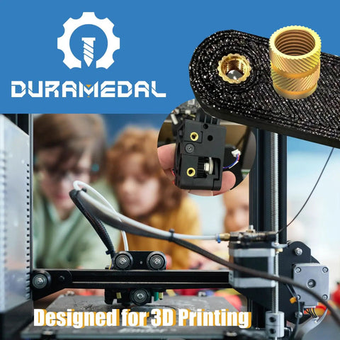 Pro Grade Brass Heat Set Threaded Inserts Kit For 3D Printing And Plastic Parts with close-up of knurled insert in use.