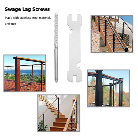Thirteen Piece Stainless Steel Crimp Lag Screws Set With Spanner For Deck Cable Railing Outdoor Wood Structures