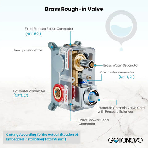 Brass rough-in valve for Wall Mounted Bathtub Faucet With Handheld Sprayer And Waterfall Spout Tub Shower Set.