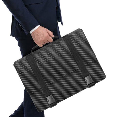 A person in a suit holding a Slick Grab And Go Accordion File Organizer With Hella Spacious Pockets For Letter Size Paperwork.