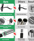 Comparison chart showing 46 Inch Stand Up Weed Puller Tool with 4 claw weeder, steel claws and handle vs. inferior models.