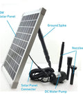 10W Solar Water Pump Kit With 18V Panel For Fish Pond And Fountain includes solar panel, DC water pump, and nozzles.