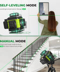 Pro Grade 16 Line Laser Level 360 Self Leveling With 4X360 4D Green Cross Lines used for picture hanging and stair alignment