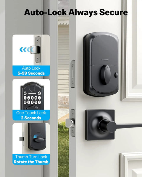 Front Door Lock Set With 2 Lever Handles Keyless Entry Deadbolt Fingerprint And Digital Keypad Matte Black 3 In 1 Unlock System
