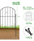 Garden Fence Panels Set Of 10 Arched Rustproof Metal Border Fence For Dogs And Pets No Dig Yard Edging diagram with size measurements.