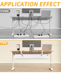 Before and after of under desk cable management tray with clamp no drill 36 inch cord organizer for desk and standing desks fabric cable tray