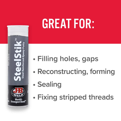 Heavy Duty Metal Repair Epoxy Putty Stick Steel Reinforced And Non Rusting Quick Fix For Metal Projects 2 Oz Hand Mixable Two Part Repair Putty NSF Certified And Safe For Potable Water tube with benefits list