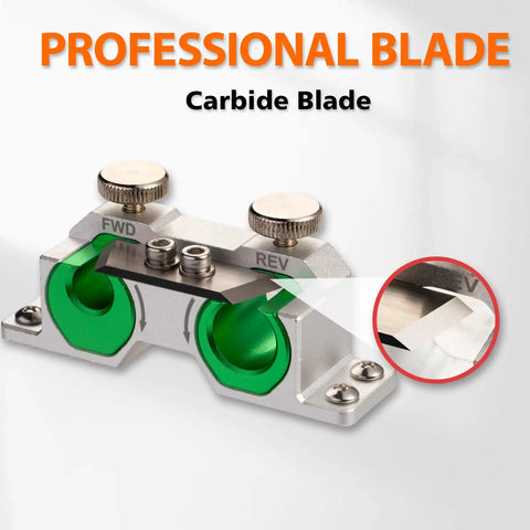 Pro Grade Double Cutting Dowel Maker Jig Kit With Carbide Inserts, shown close-up highlighting professional carbide blade.