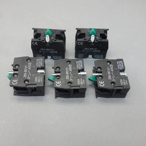 Five Snap-In Momentary Push Button Switch Contact Blocks with Screw Clamp Terminals for Industrial Control Panels.