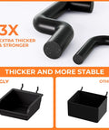 Close-up of Extra Thick 220 Piece Pegboard Organizer Kit hooks and bins, showing 3x thickness and stability. Includes black hooks and bins.