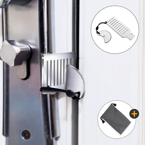 Compact Travel Door Lock For Hotels And Apartments, Easy Install Portable Security Device, Universal Bolt Fit shown on door