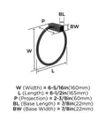 Diagram of Towel Ring In Monument Matte Black, Six And A Half Inch Bath Hardware Upgrade For Modern Bathrooms, with dimensions.
