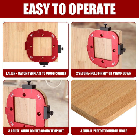 Two Pack Aluminum Router Corner Radius Template Set R10 To R50 CNC Machined Pro Grade Arc Guide example on wood edge